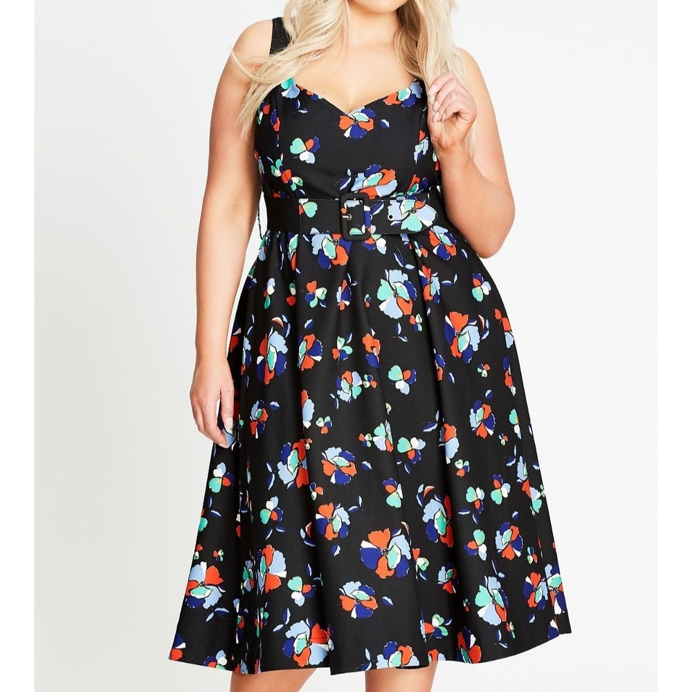 New w/tag CITY CHIC Size 24 Cobalt Blue Sweet Poppy Belted Fit & Flare Dress